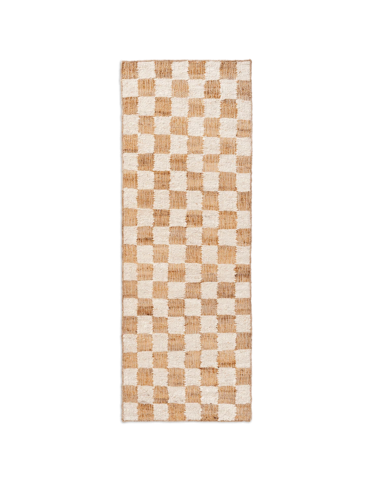 Check Wool Jute Runner - Off-White/Natural