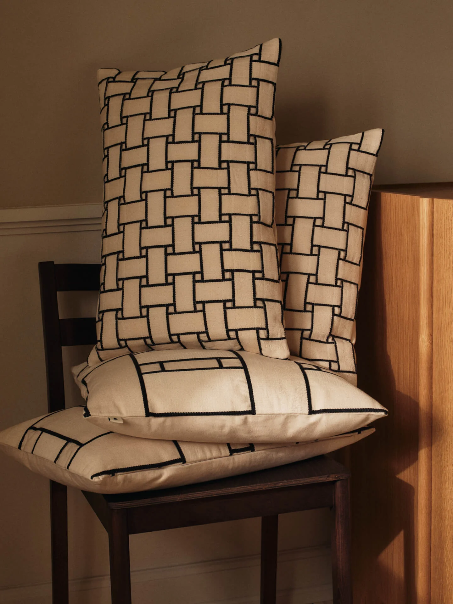 Lattice Offset Cushion - Off-White/Black - Image 2